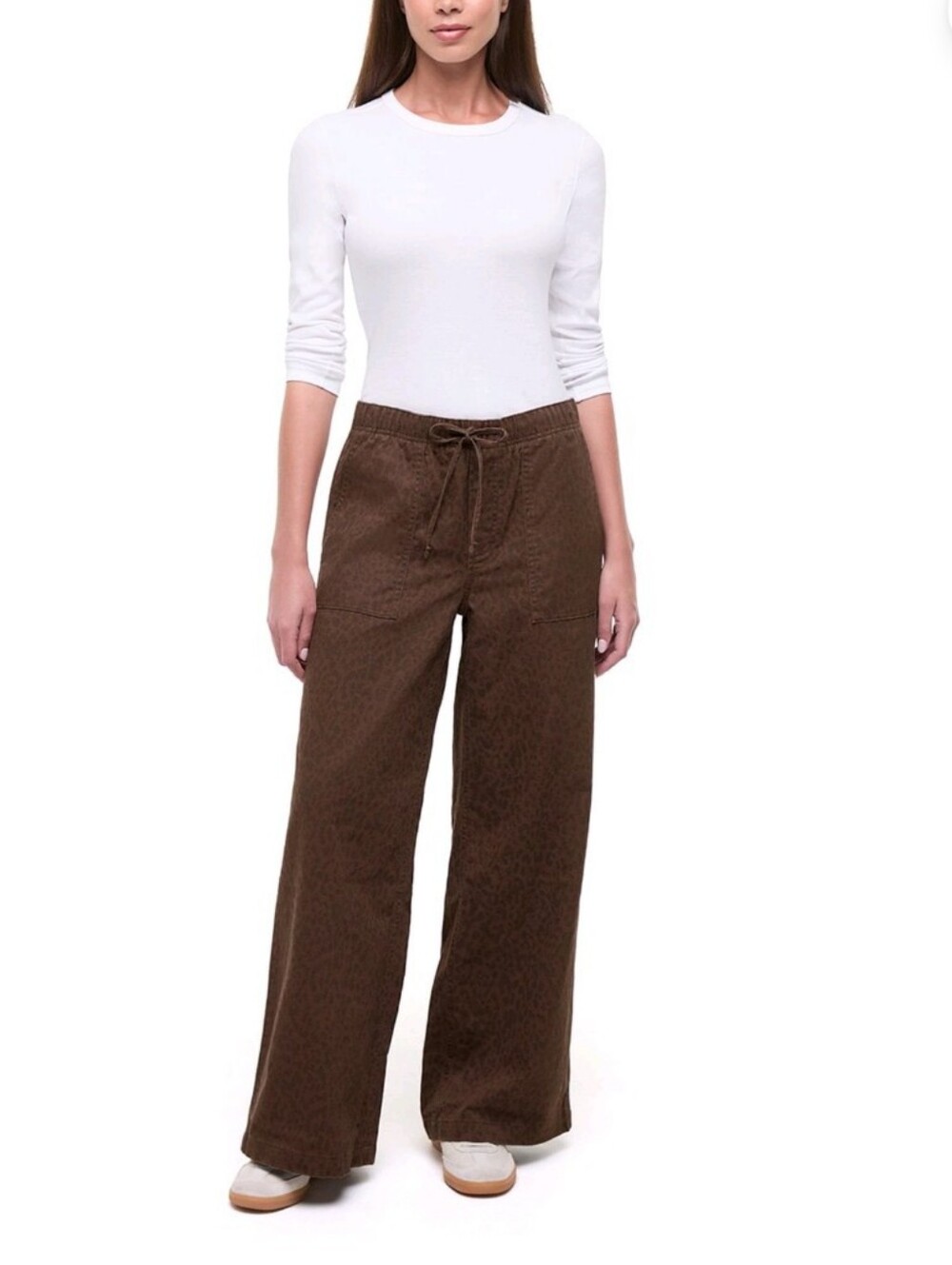 Gap Wide Leg Brown Leopard Drawstring Twill Pants